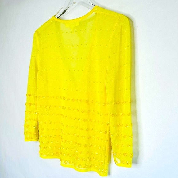 ESCADA Mesh Sequined Beaded Sheer Knit Bright Yellow Cardigan Sweater Size 38 - Picture 6 of 15